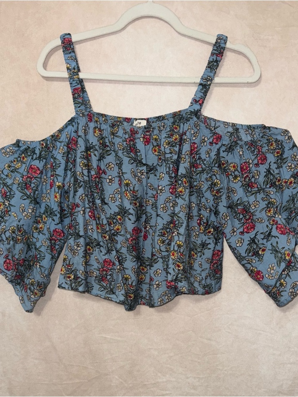 Umgee Blue Floral Off-Shoulder Crop Top